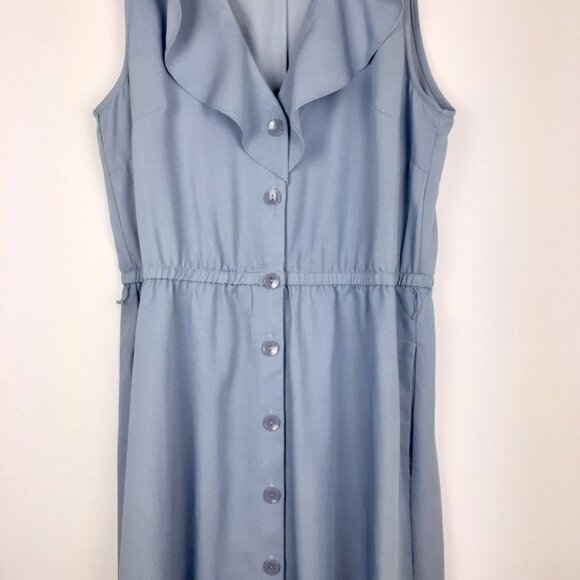 Ruffle Front Chambray Dress Size 10. Blue Midi Frilly Feminine Sun London Times - Picture 8 of 16